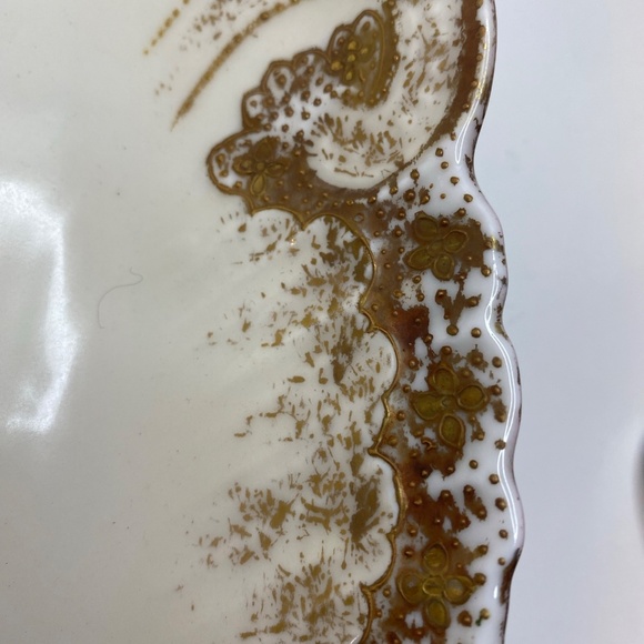 c1900 AK VF LIMOGES A. KLINGENBERG White GOLD ENCRUSTED DISH TRAY BOWL GARLAND - Picture 7 of 13